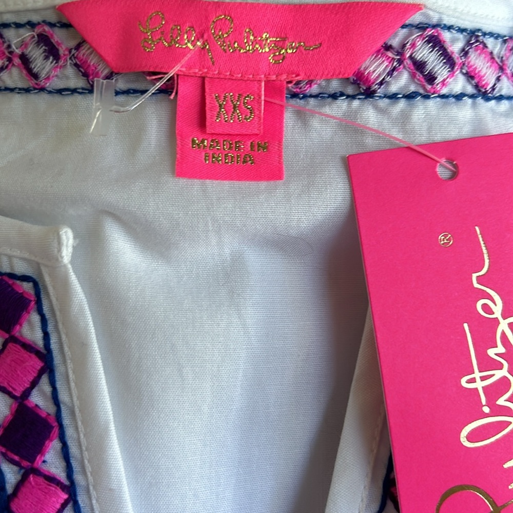 Lilly Pulitzer White/Pink/Blue Peasant blouse sz XXS-S - Picture 5 of 9